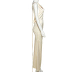 Satin V Neck Strapless Club Sexy Maxi Dress