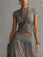 Casual Bohemian Short-sleeve T-shirt And Skirt Two-piece Set