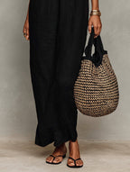 Linen Lace-Insert Strapless Maxi Dress