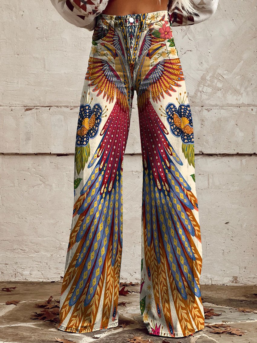 Women's Vintage Tucano Farm Print Casual Wide Leg Pants