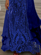 Women's Long Sleeve V-neck Graphic Printed Two Pieces Maxi Dress