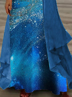 Women's Long Sleeve V-neck Graphic Printed Two Pieces Maxi Dress