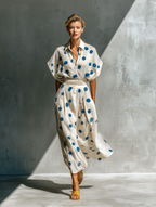Linen-Blend Polka Dot Shirt Dress