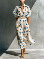 Linen-Blend Polka Dot Shirt Dress