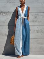 Color-Block Drawstring Maxi Dress