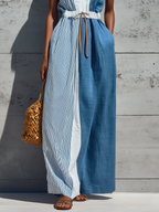 Color-Block Drawstring Maxi Dress
