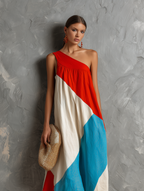 Color-Block One-Shoulder Maxi Dress