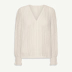Women's Retro Lace Cotton And Linen Mid-length Sleeves V-neck Top