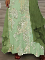 Women's Long Sleeve V-neck Graphic Printed Two Pieces Maxi Dress