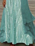 Women's Long Sleeve V-neck Graphic Printed Two Pieces Maxi Dress