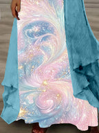 Women's Long Sleeve V-neck Floral Printed Two Pieces Maxi Dress