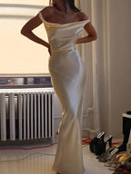 Satin V Neck Strapless Club Sexy Maxi Dress