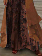 Women's Long Sleeve V-neck Floral Printed Two Pieces Maxi Dress