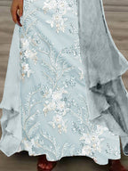 Women's Long Sleeve V-neck Floral Printed Two Pieces Maxi Dress