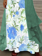 Women's Long Sleeve V-neck Graphic Printed Two Pieces Maxi Dress