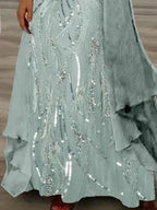 Women's Long Sleeve V-neck Graphic Printed Two Pieces Maxi Dress