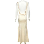 Satin V Neck Strapless Club Sexy Maxi Dress