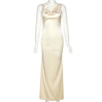 Satin V Neck Strapless Club Sexy Maxi Dress