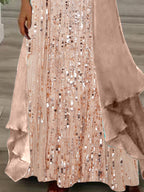 Nextmacys-Women's Long Sleeve V-neck Graphic Printed Two Pieces Maxi Dress