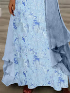 Women's Long Sleeve V-neck Graphic Printed Two Pieces Maxi Dress