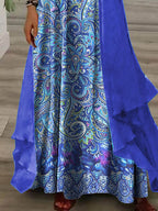 Women's Long Sleeve V-neck Floral Printed Two Pieces Maxi Dress