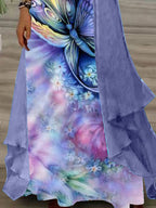 Women's Long Sleeve V-neck Graphic Printed Two Pieces Maxi Dress