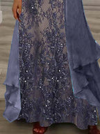 Nextmacys-Women's Long Sleeve V-neck Floral Printed Two Pieces Maxi Dress