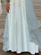 Nextmacys-Women's Long Sleeve V-neck Graphic Printed Two Pieces Maxi Dress