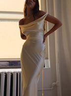Satin V Neck Strapless Club Sexy Maxi Dress