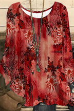 Elegant Loose Long Sleeve Pullover Flower Printing T-shirt