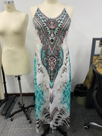 Nextmacys-Women Half Sleeve V-neck Graphic Printed Two-Piece Maxi Dress-Petite Size Available