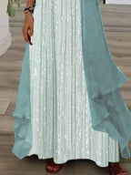 Nextmacys-Women Half Sleeve V-neck Graphic Printed Two-Piece Maxi Dress-Petite Size Available
