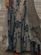 Nextmacys-Women's Long Sleeve V-neck Floral Printed Two Pieces Maxi Dress