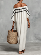 Minimalist Linen-Blend Off-Shoulder Batwing Maxi Dress