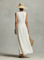 Sleeveless  Asymmetric Hem Ivory Breathable Linen Dress