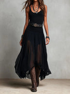 Black Sleeveless Tank Top With Tulle Skirt