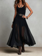 Black Sleeveless Tank Top With Tulle Skirt