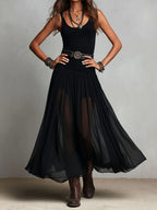 Black Sleeveless Tank Top With Tulle Skirt