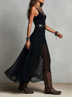 Black Sleeveless Tank Top With Tulle Skirt