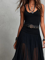 Black Sleeveless Tank Top With Tulle Skirt