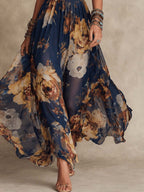 Navy Floral Chiffon Strap Dress