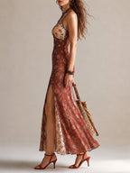 Rust Floral Chiffon Maxi Dress