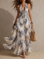 Blue Floral Halter Maxi Dress