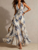 Blue Floral Halter Maxi Dress