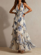 Blue Floral Halter Maxi Dress