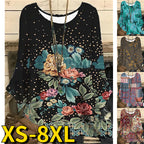 Elegant Loose Long Sleeve Pullover Flower Printing T-shirt