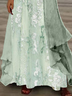 Women's Long Sleeve V-neck Floral Printed Two Pieces Maxi Dress