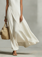 Sleeveless  Asymmetric Hem Ivory Breathable Linen Dress