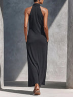 Women's Solid-color Cowl-neck Sleeveless Casual Loose-fit Cotton Dress