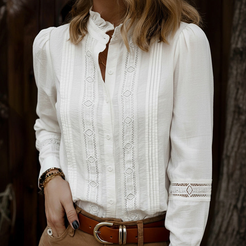 Women's Elegant Lace Floral Embroidered Linen Top